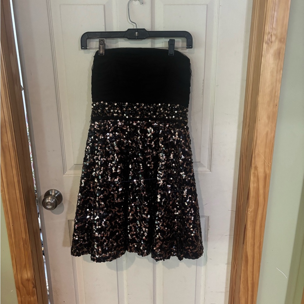 Sequin Hearts Black and Gold Fit and Flare Cocktail/ Homecoming Dress